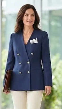 Vintage 80s Worthington Petite Navy Blue Blazer Double Breasted 6P Power Suit thumbnail 1