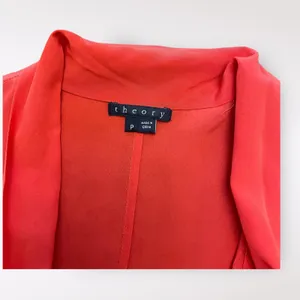 Theory‎ Women’s Red Silk Pleated Scoop neck business casual blouse Size P thumbnail 2