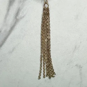 Faux Turquoise Beaded Slab Tassel Pendant Gold Tone Necklace thumbnail 3