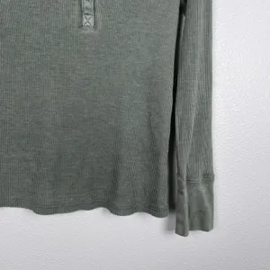 Aerie Women's Long Sleeve Ribbed Henley Green Sz M thumbnail 4