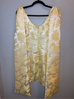 NWT Sugarlips Duson Gold Floral Jacquard Bow Sash Mini Dress L thumbnail 4