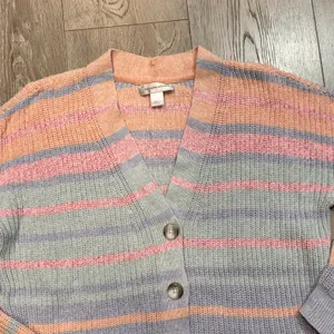 Christopher & Banks Cardigan‎ Large L Button Sweater Pastel Stripes Pink Blue thumbnail 2