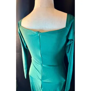 Emerald Green Long Sleeve V-Neck Wrap Maxi Dress Mermaid Formal Gown S thumbnail 9