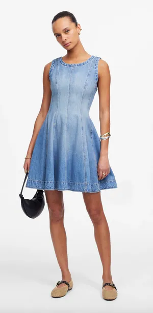 Madewell Circle Mini Dress Airy Denim Ashbury Wash Blue Fit Flare XXS NWT thumbnail 1