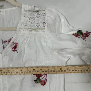 Sapphire‎ Size-PL Boho Floral Embroidered Lace Peasant Blouse White thumbnail 4