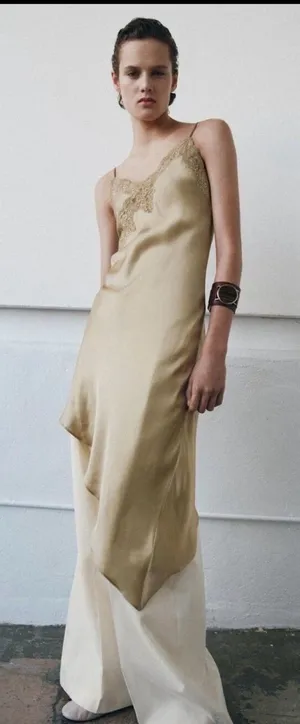 Zara asymmetrical satin lace dress thumbnail 1