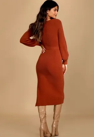 Lulus Rust Brown Knit Sweater Dress thumbnail 3