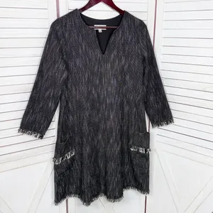 Nanette Lepore Tweed Fringe Hem Pocket Shift Dress Black‎ 6 Boho Lagenlook thumbnail 10