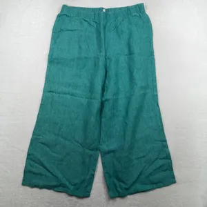 Eileen Fisher M Washed Organic Linen Delave Wide Leg Cropped Pants Relaxed thumbnail 2