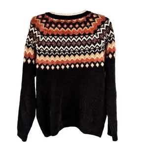 Alfred Dunner Sweater Pullover Crew Neck Black/Orange/Cream Women's Size L‎ thumbnail 2