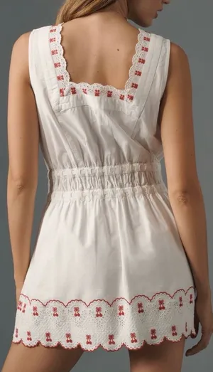 NWT Anthropologie Damson Madder Amaya Scalloped Mini Dress white red UK 12/ US 8 thumbnail 1