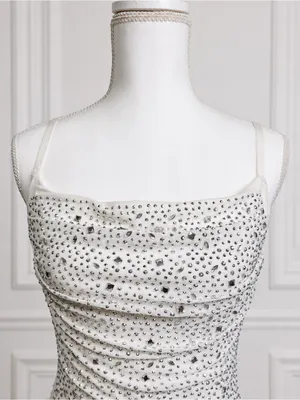 Windsor White Rhinestone Ruched Bodycon Mini Dress Size M Vegas Cocktail Party thumbnail 3