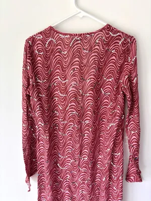 Zara Pink Sequins Beaded Swirl Printed Midi Dress Sheer Deep V Neck Tie Front thumbnail 10