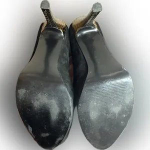 Guess Black Suede and Gold Peep-Toe Heels thumbnail 6