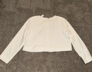 Ann Taylor White Long Sleeve Back-Zip Cropped Top thumbnail 3
