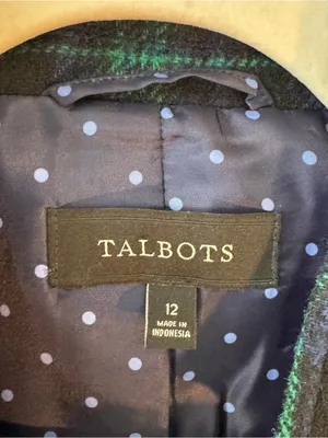 Talbots Wool Blend Green Blue Plaid Blazer Size 12 Crest Buttons Holiday thumbnail 6