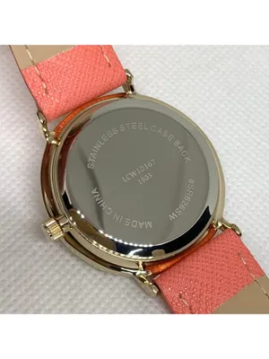 L&Co gold tone women’s watch 36mm quartz analog pink leather band running thumbnail 6