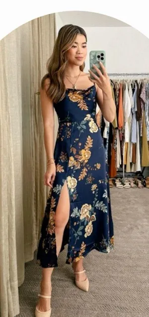 Petal & Pup Alejandra Cowl Neck Midi Dress Blue Floral Size 4‎ NWT thumbnail 2
