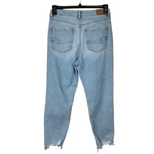American Eagle SZ 8 Highest Rise Mom Jeans Distressed Rips Chewed Hem Light Wash thumbnail 5