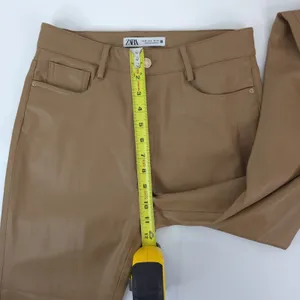 Zara Pants Womens 4 (27x25.5) Vegan Brown Faux Leather Flare Mid Rise‎ thumbnail 12