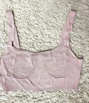 Zara Ribbed Knit Cropped Top in Dusty Pink thumbnail 1
