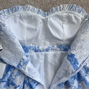 NWT Kelsis Blue and White Floral Strapless Mini Dress Size Medium thumbnail 9