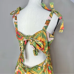 Cynthia Rowley Linen Blend Multicolor Tropical Wide Leg Jumpsuit Medium M thumbnail 3