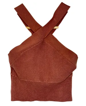 NWT Abercrombie & Fitch Brown Rib Knit Sweater Crop Top Cropped Tank Top Size XS thumbnail 1
