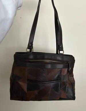 Leather patchwork purse Brown thumbnail 1