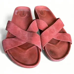 Birdies The Robin Women’s Slide Sandals 6.5 Coral Crisscross Suede Comfort thumbnail 6