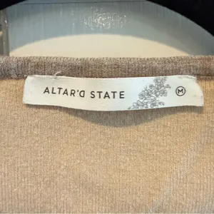 Altar'd‎ State Knit Crop Top Tan Striped Square Neck Cap Sleeve Womens Medium thumbnail 3