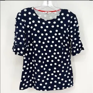 Boden Polka Dot Blouse Women 8 Navy Preppy Coastal Classic Feminine Modest Chic thumbnail 2