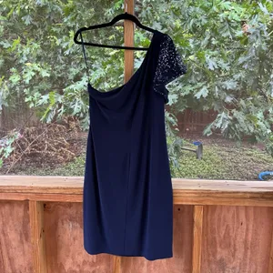 Lauren Ralph Lauren Navy One Shoulder Sequin Accent Cocktail Dress Size 14 thumbnail 4