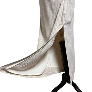 Miou Muse Linen Blend Ruched Midi Skirt M‎ Striped Minimalist Neutral Old Money thumbnail 4