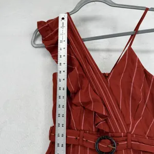 Womens Ruffle One Shoulder Wide Leg Striped Jumpsuit Rust Sz 0‎ XXXS thumbnail 5