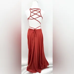 JJ's House‎ Women's Rust Orange/Red/Brown Lace-Up Back A-Line Maxi Dress Size 4 thumbnail 3