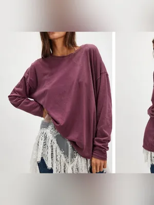 NWOT Free People We The Free Nina Long-Sleeve Tee - maroon wine - XS thumbnail 3