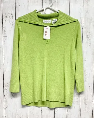 Vintage White Stag Sweater Women Sz Small Green Collared Button Front 3/4 Sleeve thumbnail 1