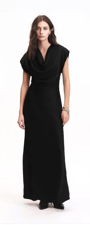 Deluc Dahlia Black Satin Cowl Neck evening Gown Medium thumbnail 1