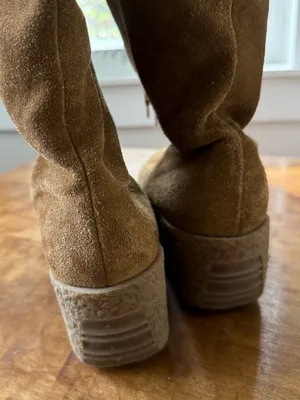 Michael Kors Italian Fleece Lined Suede Lace Up Tan Wedge Knee High Boots thumbnail 9