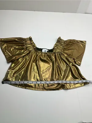 Queen Of Sparkles Metallic Gold Flutter Top Women's XS Cropped *TINY FLAW thumbnail 7