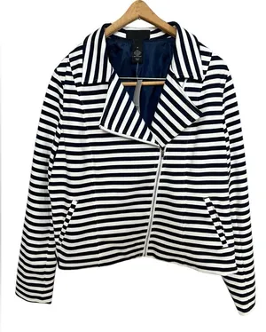 Lane Bryant Navy and White Striped Blazer Moto Zip 18 New thumbnail 1