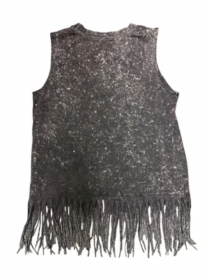 BIBI Mineral Wash Fringe Tank Grey Boho Western Festival Sleeveless Hippie L thumbnail 5