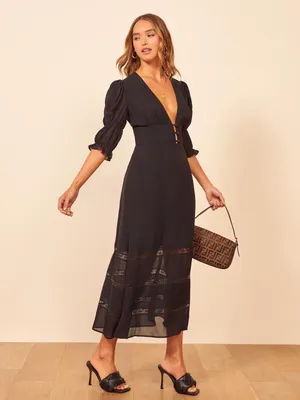 Ginny Black V-Neck Midi Dress thumbnail 3