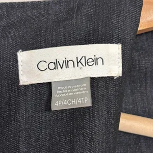 Calvin Klein Sheath Dress Womens 4P Navy Denim Look Gold Zipper Career Timeless thumbnail 6