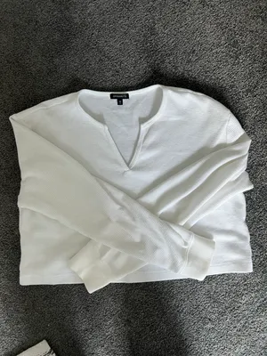 Dynamite White Waffle Long Sleeve Crop Top thumbnail 2