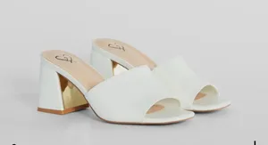 White Square Toe Block Heel Mules thumbnail 1