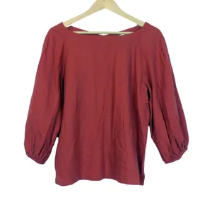 LOFT Linen Blend Peasant Top Womens M Rust Orange Balloon Sleeve Boat Neck Boho thumbnail 2