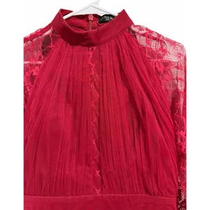 Little Mistress Lace Long Sleeve High Neck Maxi Dress‎ Red Women's Size 6 thumbnail 3