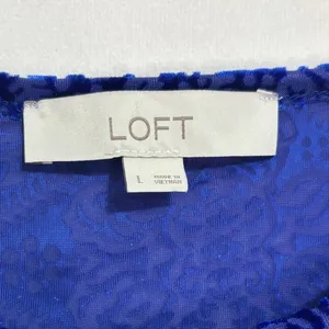 LOFT Blouse Blue Velvet Burnout Damask Puff Sleeve Holiday Party Romantic L thumbnail 5
